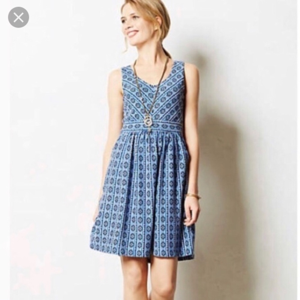 Anthropologie Maeve Lazuli Blue Tribal Dress